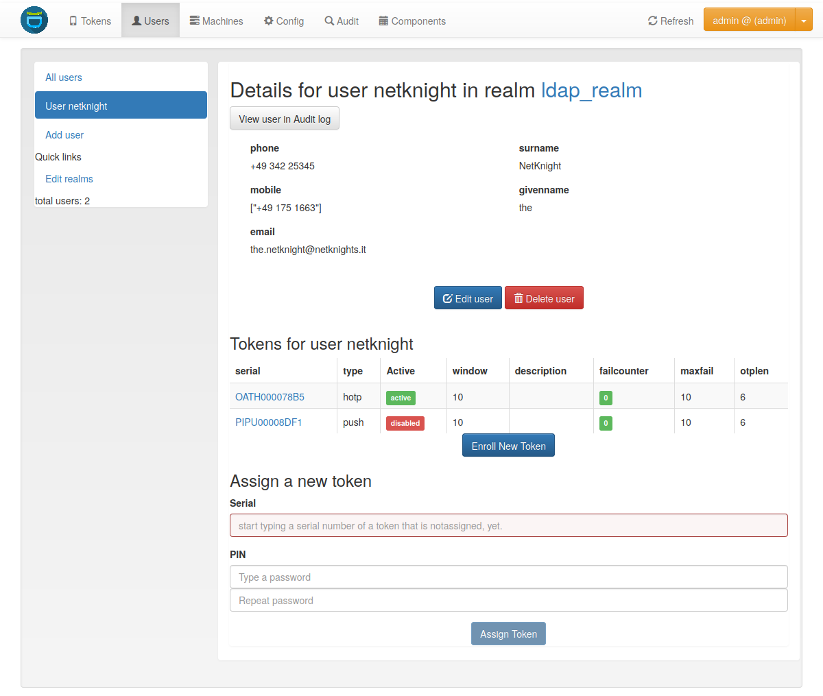 4.3.1. User Details — privacyIDEA 3.9 documentation